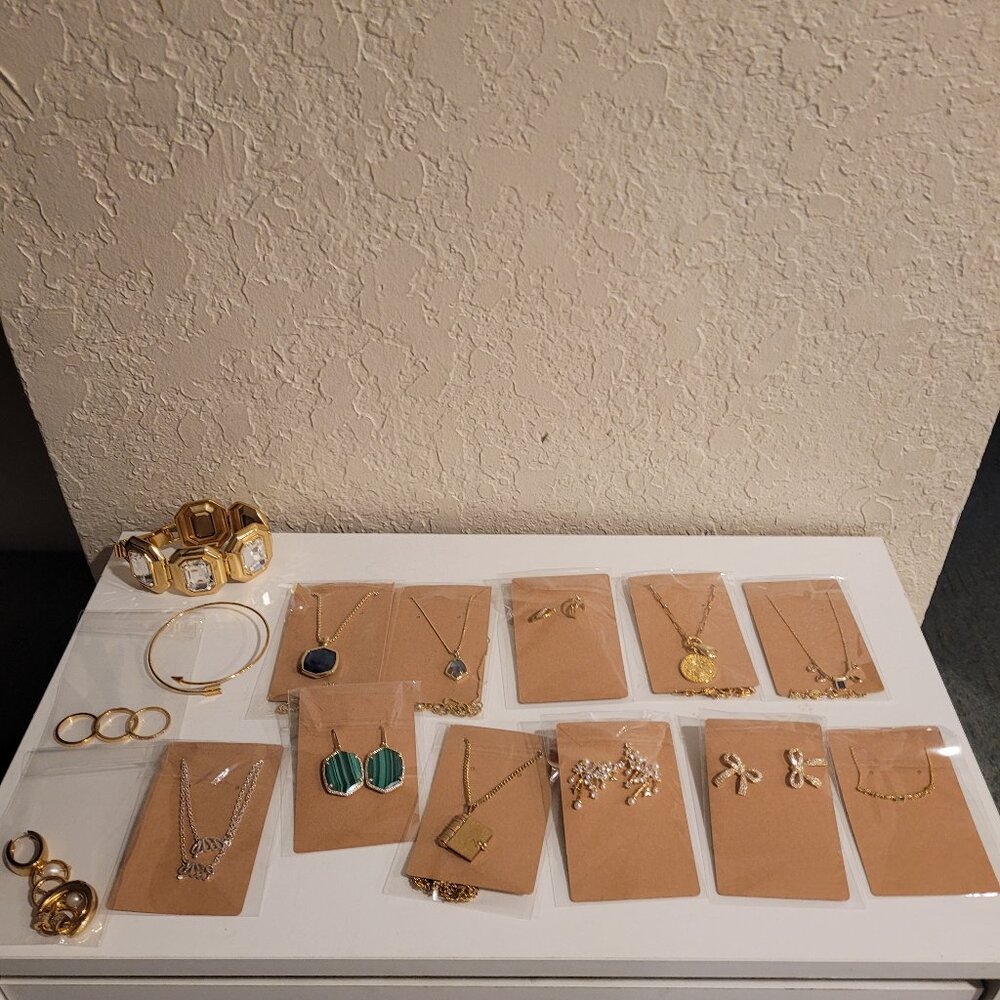 Kendra Scott, Local Eclectic, J Crew, Gold Pearl Necklace Bracelet Earrings